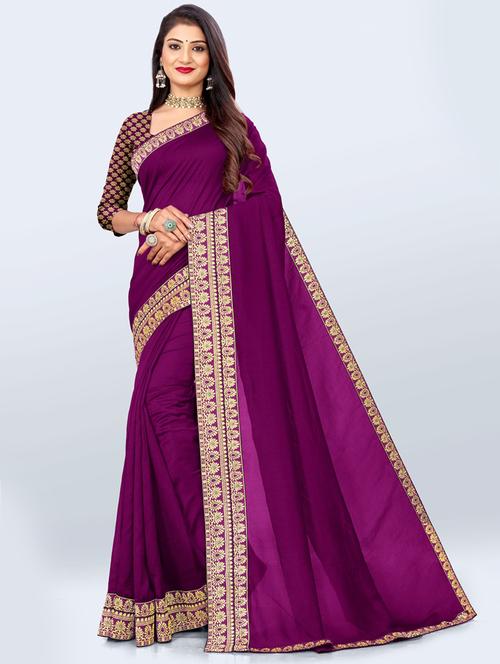 purple colored bordered saree with blouse - 20318603 - Very Small Image - 1