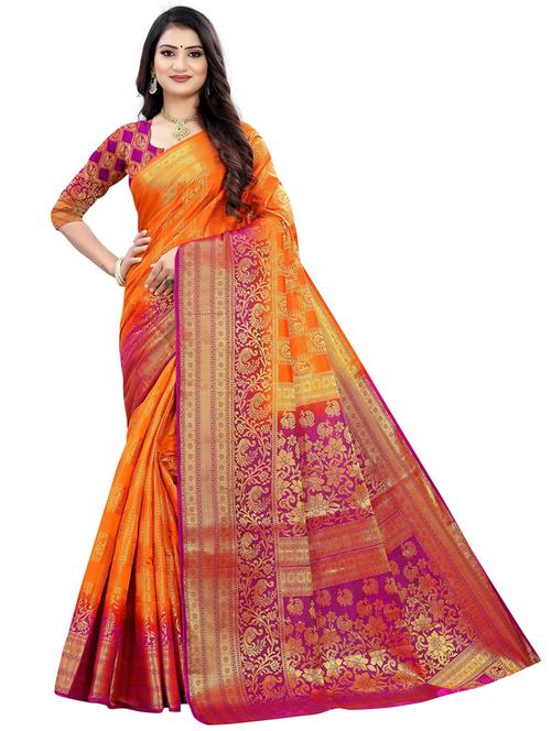 orange colored banarasi saree - 20318619 - Very Small Image - 1