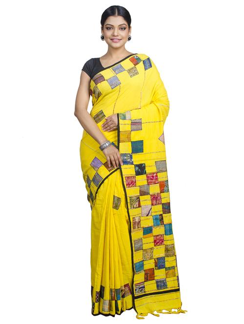 yellow colored handloom saree with blouse - 20318842 - Very Small Image - 1