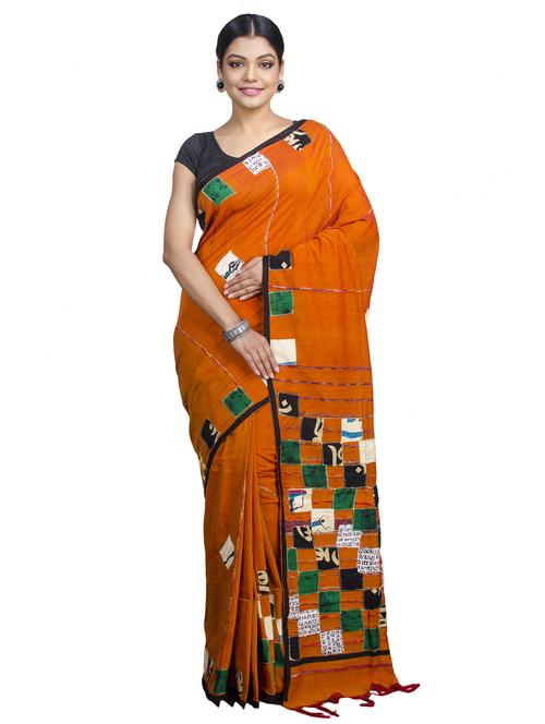 orange colored handloom saree with blouse - 20318843 - Very Small Image - 1