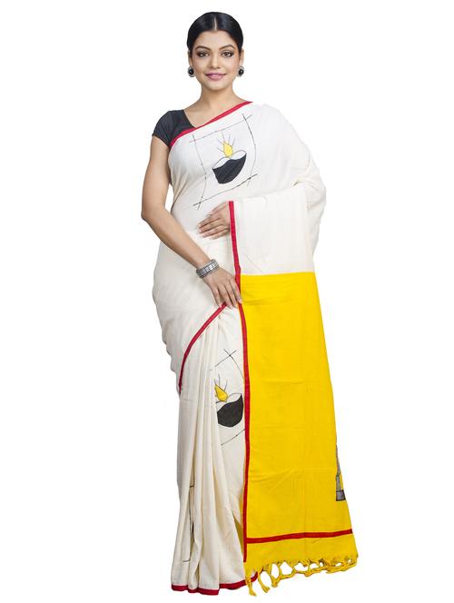 white colored handloom saree with blouse - 20318846 - Very Small Image - 1