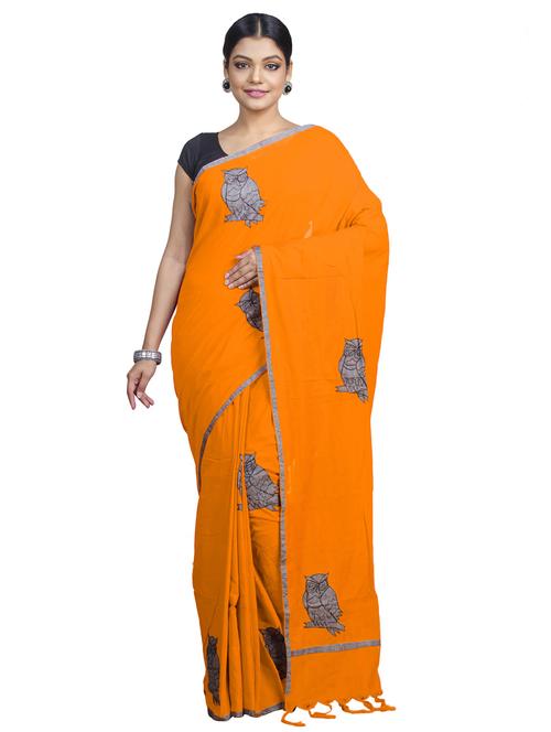 orange colored handloom saree - 20318902 - Very Small Image - 1