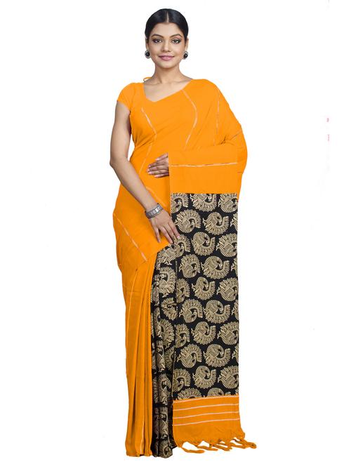 orange colored printed saree - 20318904 - Very Small Image - 1