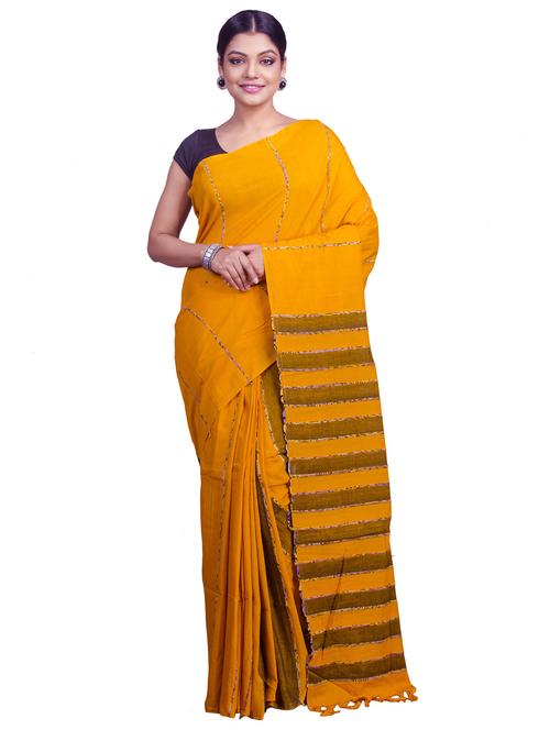 orange colored handloom saree - 20318929 - Very Small Image - 1