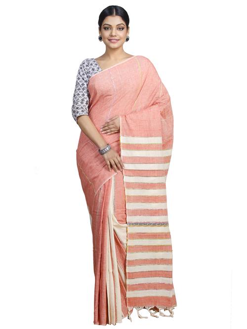 peach colored handloom saree with blouse - 20318931 - Very Small Image - 1