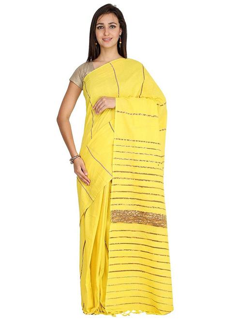 lemon sherbet colored handloom saree - 20318966 - Very Small Image - 1