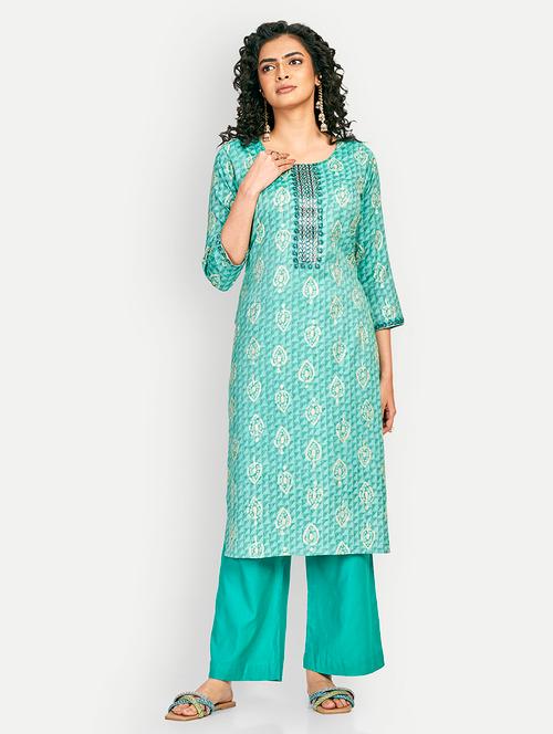 turquoise colored straight kurta - 20318971 - Very Small Image - 1