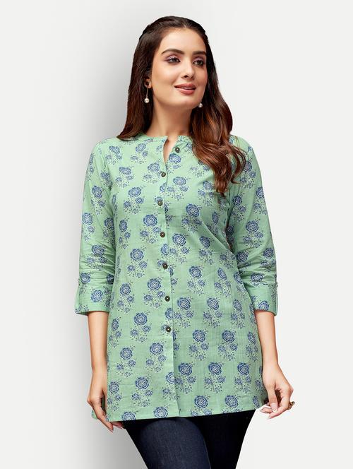 sea green floral a-line tunic - 20318991 - Very Small Image - 1