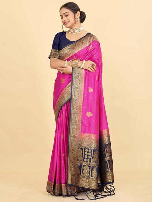 pink colored banarasi saree with blouse - 20319138 - Very Small Image - 1