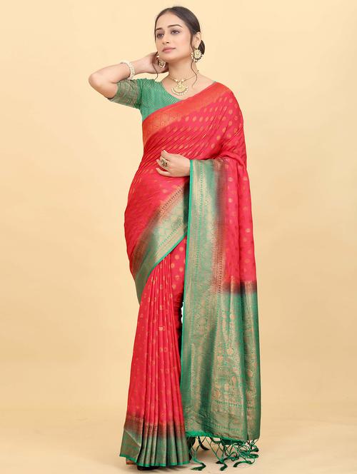red colored banarasi saree with blouse - 20319167 - Very Small Image - 1