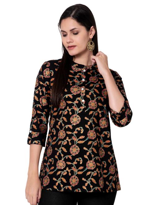 black floral printed regular top - 20319378 - Very Small Image - 1