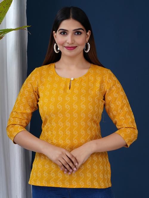 yellow self design regular tunic - 20319399 - Very Small Image - 1