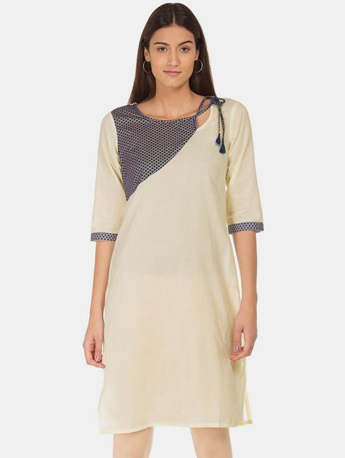 cream three quarter sleeve straight kurta - 20319455 - Very Small Image - 1
