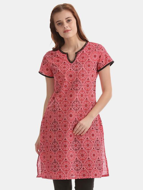 women pink notch neck straight kurti - 20319466 - Very Small Image - 1