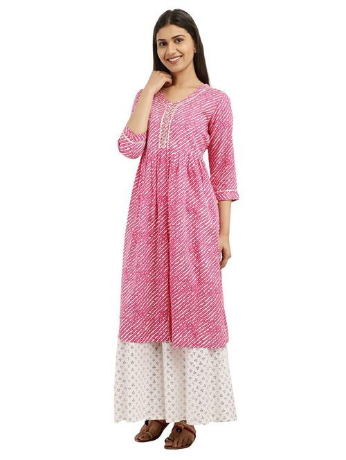 women pink v neck a-line kurta - 20319594 - Very Small Image - 1