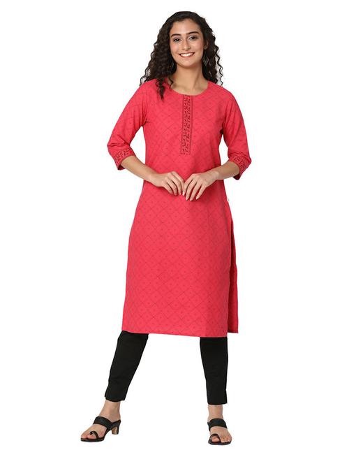 women pink round neck a-line kurta - 20319657 - Very Small Image - 1