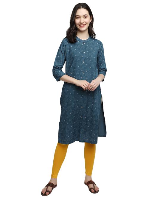 teal blue printed straight kurta - 20319689 - Very Small Image - 1