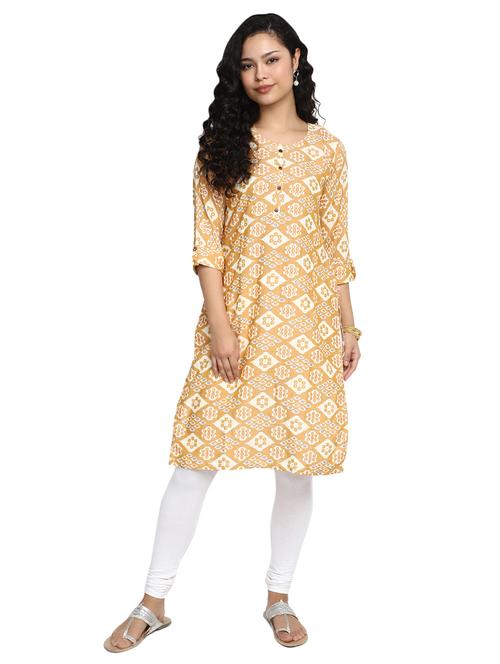 women gold color rayon a-line kurta - 20319701 - Very Small Image - 1