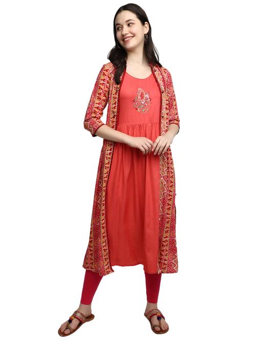 embroidered kurta with printed jacket - 20319708 - Very Small Image - 1