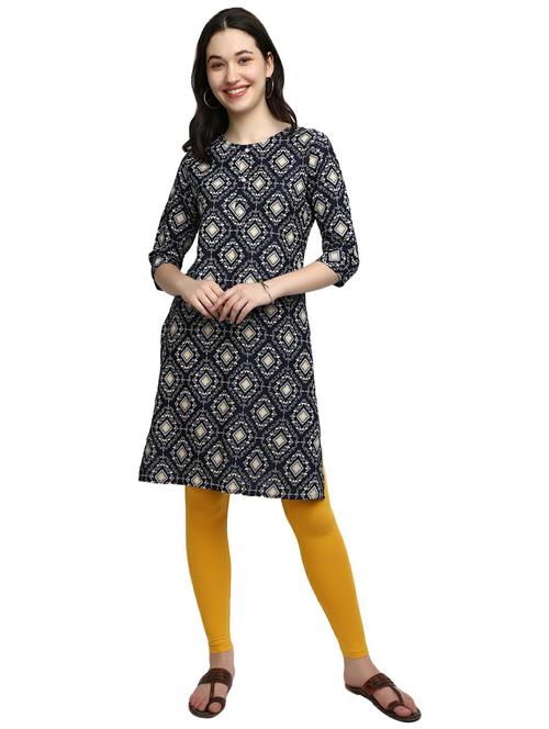 navy blue three quarter sleeve straight kurta - 20319720 - Very Small Image - 1