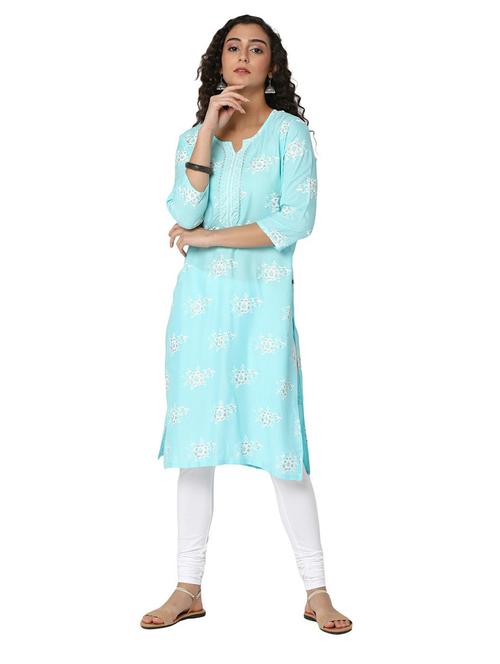 light blue three quarter sleeve straight kurta - 20319727 - Very Small Image - 1