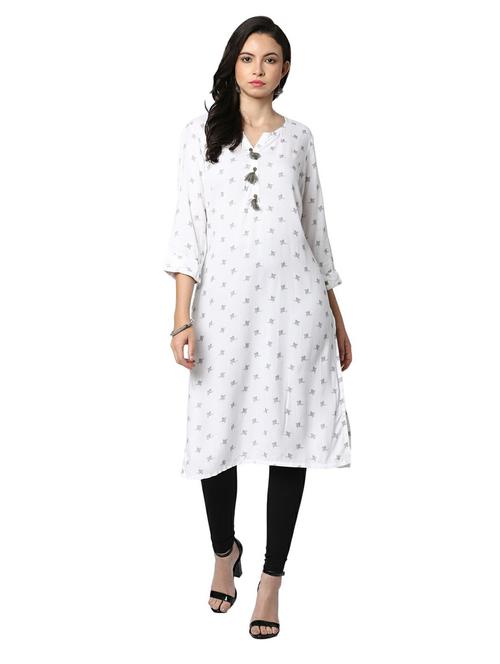 off-white three quarter sleeve straight kurta - 20319736 - Very Small Image - 1