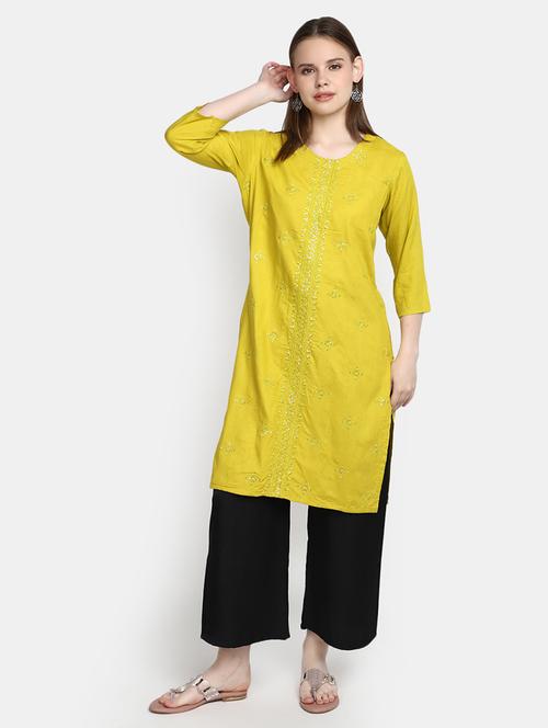 lime green colored straight kurta - 20319772 - Very Small Image - 1