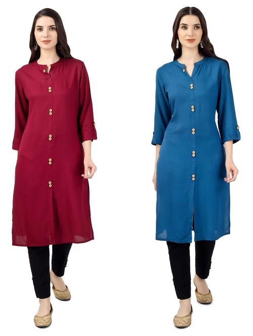 pack of 2 solid front slit kurta - 20320020 - Very Small Image - 1