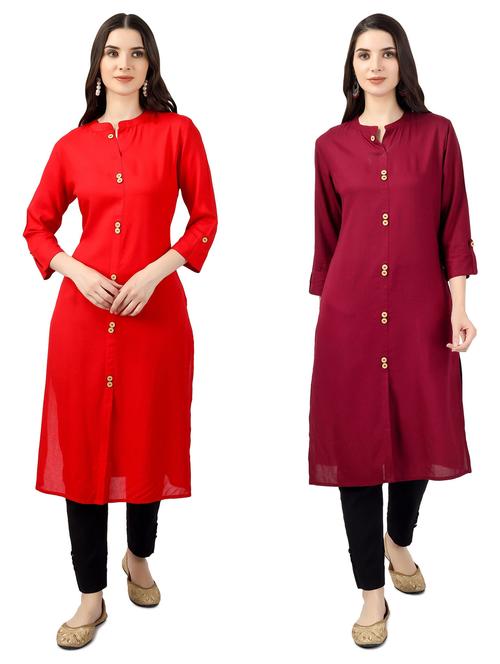 pack of 2 solid front slit kurta - 20320028 - Very Small Image - 1