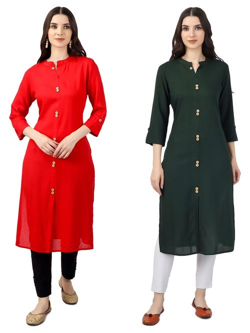 pack of 2 solid front slit kurta - 20320030 - Very Small Image - 1
