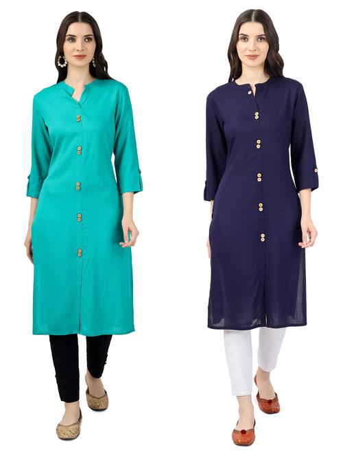 pack of 2 solid front slit kurta - 20320037 - Very Small Image - 1