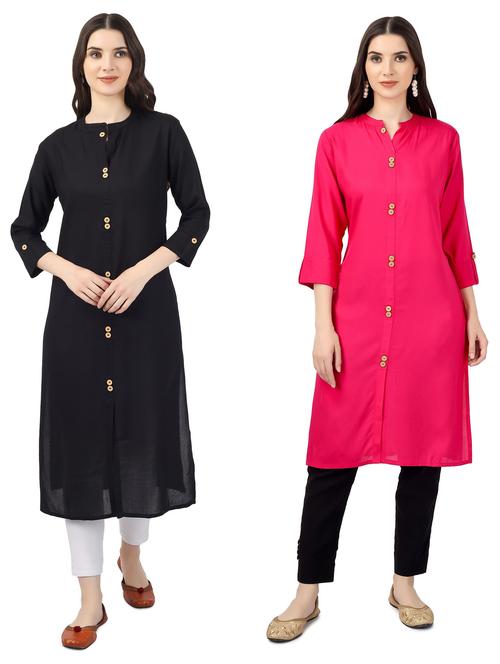 pack of 2 solid front slit kurta - 20320038 - Very Small Image - 1