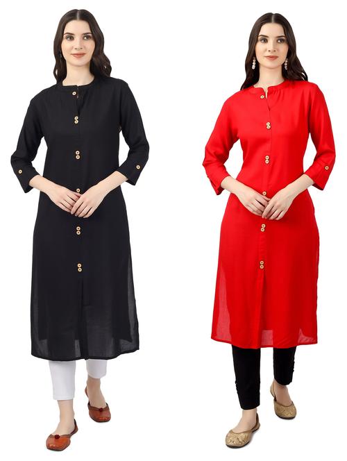pack of 2 solid front slit kurta - 20320043 - Very Small Image - 1