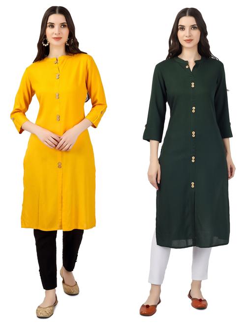 pack of 2 solid front slit kurta - 20320049 - Very Small Image - 1