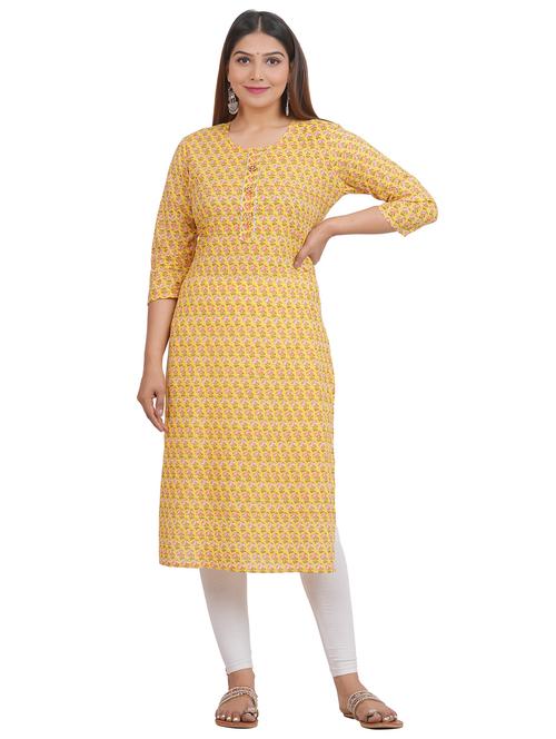 yellow cotton straight kurta - 20320055 - Very Small Image - 1
