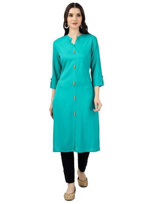 turquoise solid straight kurta - 20320072 - Very Small Image - 1