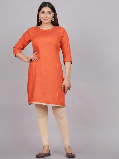 orange solid straight kurta - 20320084 - Very Small Image - 1
