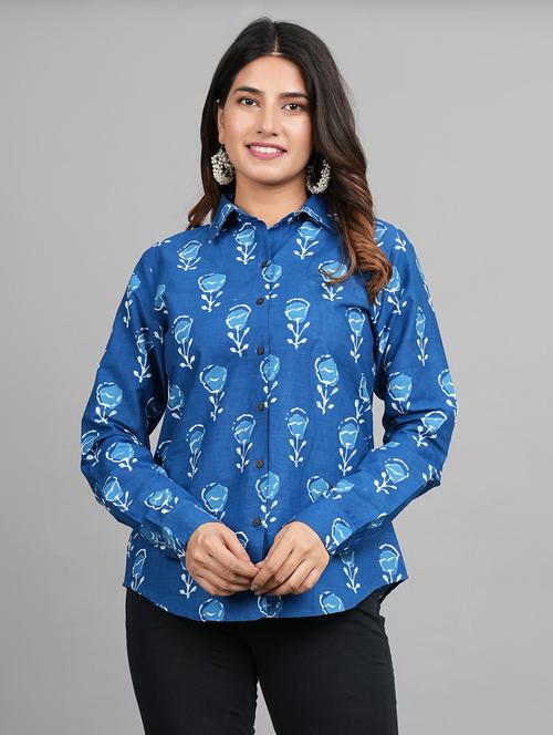 blue block print long sleeve shirt - 20320129 - Very Small Image - 1