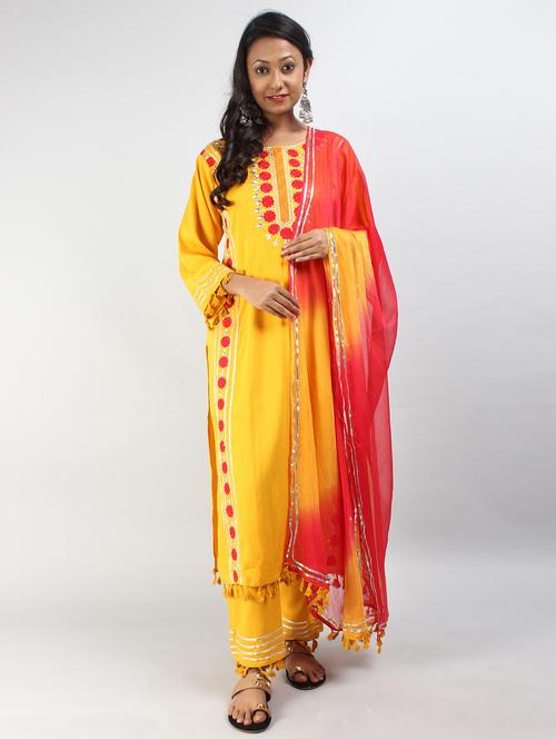 yellow colored kurta pant set - 20320719 - Very Small Image - 1