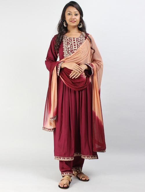 maroon colored kurta pant set - 20320739 - Very Small Image - 1