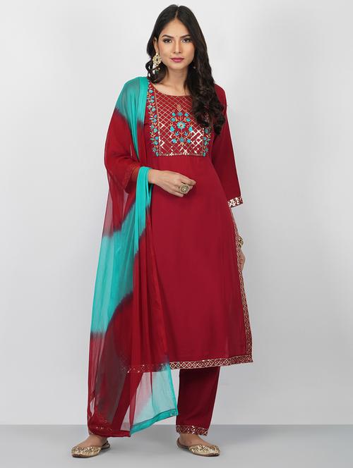 red colored kurta pant set - 20320759 - Very Small Image - 1