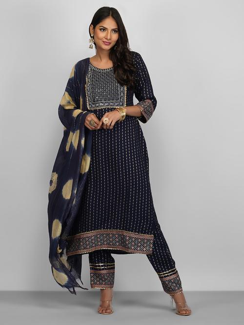 navy blue colored kurta pant set - 20320825 - Very Small Image - 1