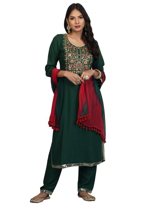 bottle green colored kurta pant set - 20320864 - Very Small Image - 1