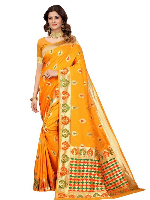 orange colored banarasi saree - 20321172 - Very Small Image - 1