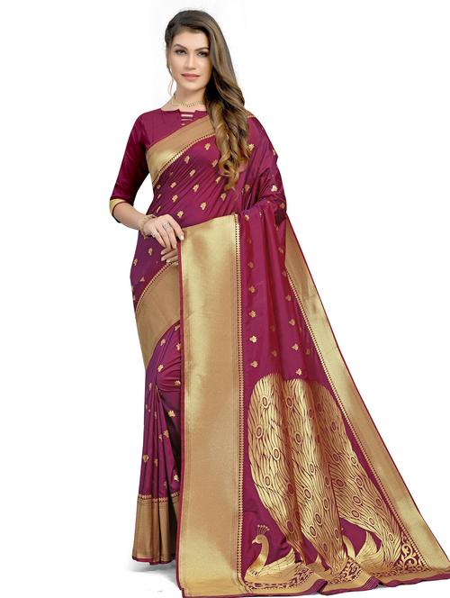 maroon colored kanjivaram saree with blouse - 20321193 - Very Small Image - 1