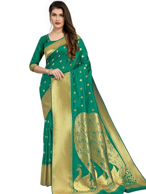 green colored kanjivaram saree with blouse - 20321195 - Very Small Image - 1