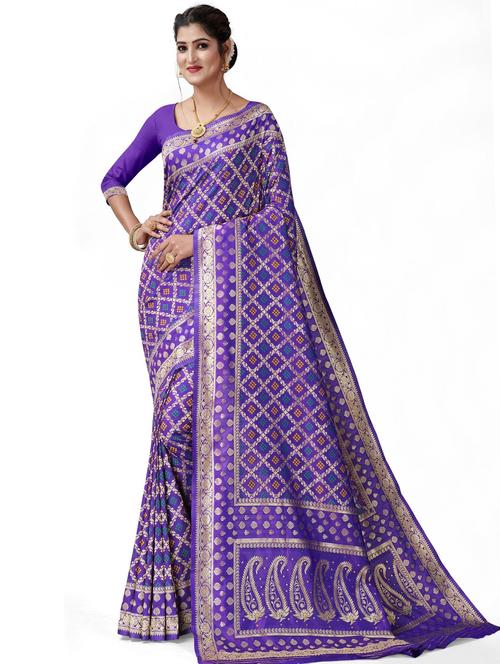 purple colored banarasi saree - 20321199 - Very Small Image - 1
