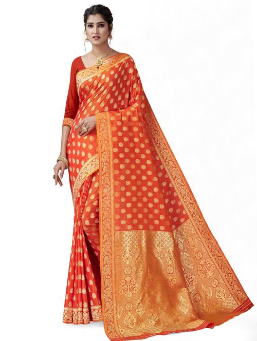 orange colored banarasi saree with blouse - 20321200 - Very Small Image - 1