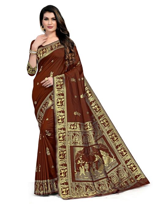 women's self design bronze colored saree with blouse - 20321250 - Very Small Image - 1