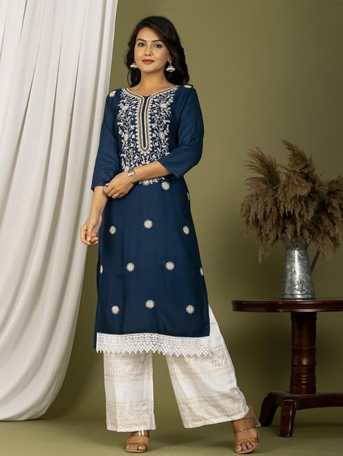 teal colored straight kurta - 20321302 - Very Small Image - 1